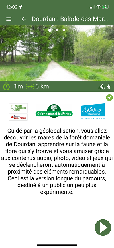 Capture d'écran de l'application du parcours en forêt de Dourdan