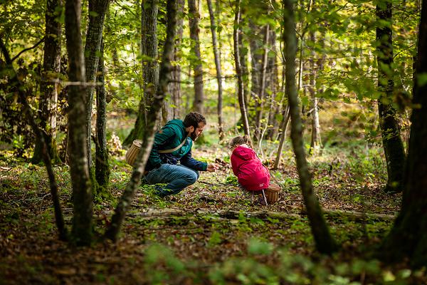 Photo d'un forestier et d'un enfant en forêt