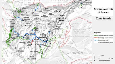 Carte de la zone Salazie - Sentiers ouverts / fermés - ONF